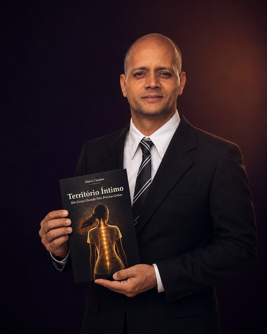 Alaece Campos segurando o livro Território Íntimo